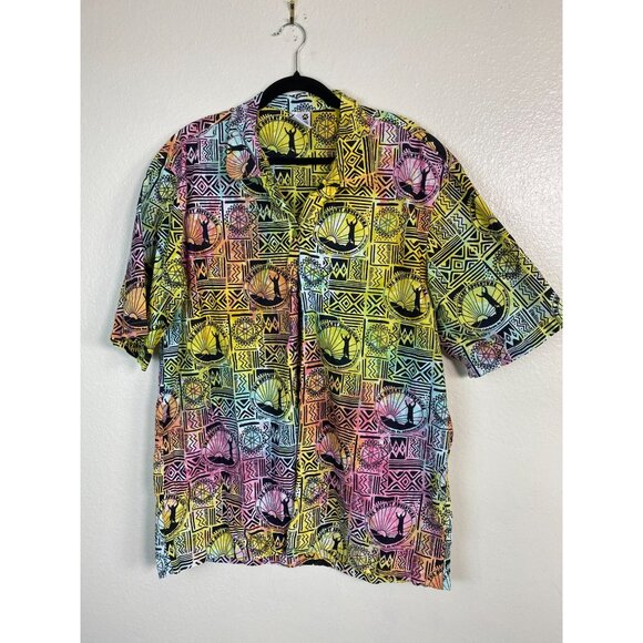 Wet Dog Mens Short Sleeve Hawaiian Shirt 2X‎ Colorful Geometric Tribal Design - Picture 1 of 13